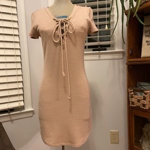 WOW Sweet Wanderer Lace Up Bodycon Dress Beige M